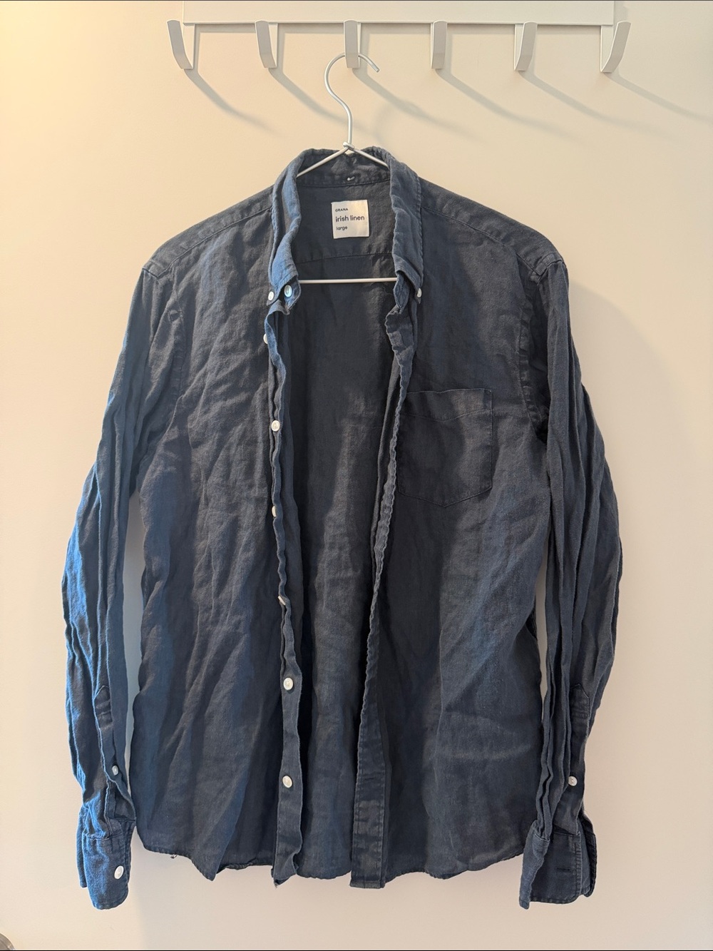 Grana Navy Blue Casual Linen Button-Down Shirt